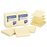 Highland MMM6549PUY Self-Stick Pop-Up Notes, 3 X 3, Yellow, 100-Sheet, 12/pk