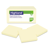Highland 6549RP Recycled Self Stick Notes, 3 x 3, Yellow, 100 Sheets/Pad, 12 Pads/Pack