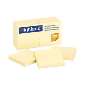 Highland MMM6549YW Self-Stick Notes, 3 X 3, Yellow, 100-Sheet, 12/pack