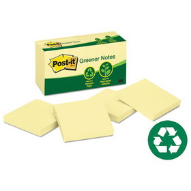 3M/COMMERCIAL TAPE DIV. MMM654RPYW Greener Original Recycled Note Pads, 3 X 3, Canary Yellow, 100-Sheet, 12/pack