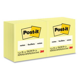 3M MMM654YW Original Pads in Canary Yellow, 3" x 3", 100 Sheets/Pad, 12 Pads/Pack