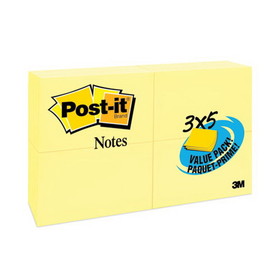 Post-it MMM65524VAD Original Pads in Canary Yellow, Value Pack, 3" x 5", 100 Sheets/Pad, 24 Pads/Pack