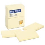 Highland MMM6559YW Self-Stick Notes, 3 X 5, Yellow, 100-Sheet, 12/pack