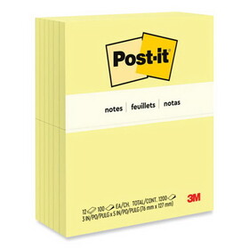 3M MMM655YW Original Pads in Canary Yellow, 3" x 5", 100 Sheets/Pad, 12 Pads/Pack