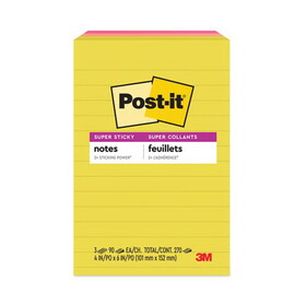 Post-it Notes Super Sticky MMM6603SSJOY Note Pads in Summer Joy Collection Colors, 4" x 6", Note Ruled, Summer Joy Collection Colors, 90 Sheets/Pad, 3 Pads/Pack