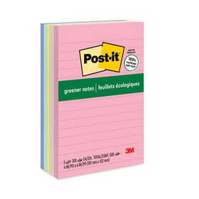3M/COMMERCIAL TAPE DIV. MMM660RPA Greener Note Pads, Lined, 4 X 6, Assorted Helsinki Colors, 100-Sheet, 5/pack