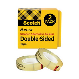 3M MMM6652P1236 Double-Sided Tape, 3" Core, 0.5" x 36 yds, Clear, 2/Pack