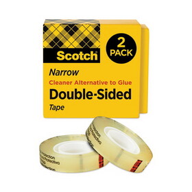 3M MMM6652PK Double-Sided Tape, 1" Core, 0.5" x 75 ft, Clear, 2/Pack
