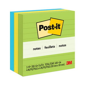 Post-it MMM6753AUL Original Pads in Floral Fantasy Collection Colors, Note Ruled, 4" x 4", 200 Sheets/Pad, 3 Pads/Pack