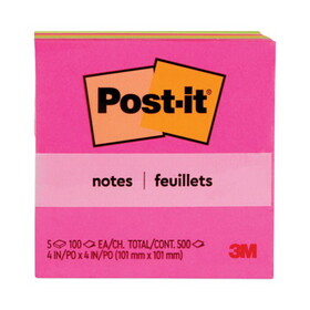 Post-it MMM6755LAN Original Pads in Poptimistic Collection Colors, 4" x 4", 100 Sheets/Pad, 5 Pads/Pack