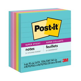 Post-it Notes Super Sticky 675-6SSMIA Pads in Miami Colors, Lined, 4 x 4, 90/Pad, 6 Pads/Pack