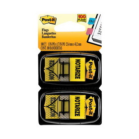 Post-It MMM680NZ2 Arrow Message 1" Page Flags, "notarize, " Yellow, 2 50-Flag Dispensers/pack