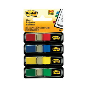 Post-It MMM6834 Small Page Flags in Dispensers, 0.5 x 1.75, Assorted Primary, 35/Color, 4 Dispensers/Pack