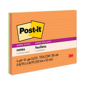 3M MMM6845SSPL Meeting Notes in Energy Boost Collection Colors, Note Ruled, 8" x 6", 45 Sheets/Pad, 4 Pads/Pack