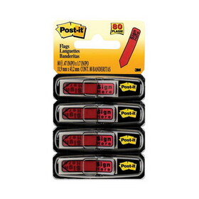 Post-It MMM684RDSH Arrow Message 0.5" Page Flags in Dispenser, "Sign Here", Red, 20 Flags Dispenser, 4 Dispensers/Pack
