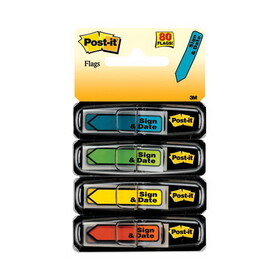 Post-It MMM684SD Arrow Message 0.5" Page Flags, Sign and Date, 4 Primary Colors, 20 Flags/Dispenser, 4 Dispensers/Pack