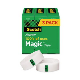 3M MMM810H3 Magic Tape Refill, 1" Core, 0.5" x 36 yds, Clear, 3/Pack