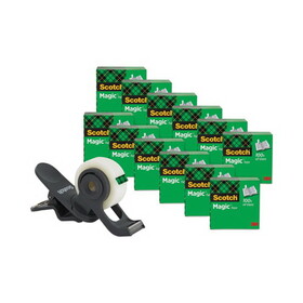 Scotch MMM810K12C19 Clip Dispenser Value Pack with 12 Rolls of Tape, 1" Core, Plastic, Charcoal