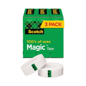 Scotch MMM810K3 Magic Tape Refill, 3/4" X 1000", 1" Core, Clear, 3/pack