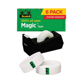3M MMM810K6C38 Magic Tape Desktop Dispenser Value Pack, 1" Core, 0.75" x 83.33 ft, Clear, 6/Pack