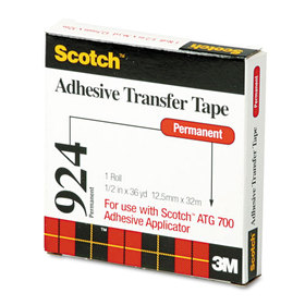 3M MMM92412 ATG Adhesive Transfer Tape, Permanent, Holds Up to 0.5 lbs, 0.5" x 36 yds, Clear