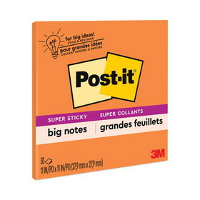 Post-it Notes Super Sticky MMMBN11O Big Notes, Unruled, 11 x 11, Orange, 30 Sheets