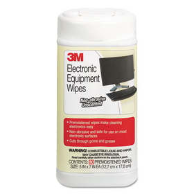 3M MMMCL610 Electronic Equipment Cleaning Wipes, 1-Ply, 5.5 x 6.75, Unscented, White, 80/Canister