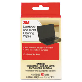 3M MMMCL630 Notebook Screen Cleaning Wet Wipes, Cloth, 1-Ply, 7 x 4, Unscented, White, 24/Pack