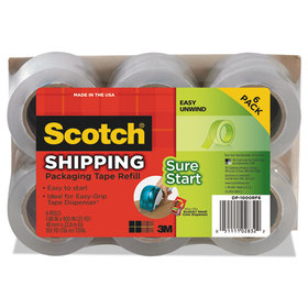 3M MMMDP1000RF6 Sure Start Packaging Tape for DP1000 Dispensers, 1.5" Core, 1.88" x 75 ft, Clear, 6/Pack