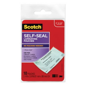 Scotch MMMLS85110G Self-Sealing Laminating Pouches, 9 mil, 3.8" x 2.4", Gloss Clear, 10/Pack