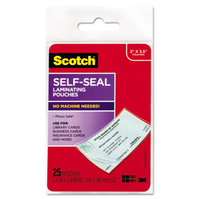 3M/COMMERCIAL TAPE DIV. MMMLS851G Self-Sealing Laminating Pouches, 9.5 Mil, 2 7/16 X 3 7/8, Business Card Size, 25