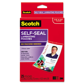 3M/COMMERCIAL TAPE DIV. MMMLS852G Self-Sealing Laminating Pouches W/clip, 12.5 Mil, 2 15/16 X 4 1/16, 25/pack