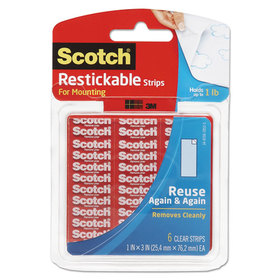 Scotch MMMR101 Restickable Mounting Tabs, 1" X 3", Clear, 6/pack