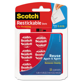 Scotch MMMR105 Restickable Mounting Tabs, 7/8 X 7/8, Clear, 18/pack