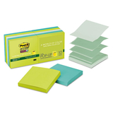 Post-It MMMR33010SST Pop-Up Recycled Notes In Bora Bora Colors, 3 X 3, 90-Sheet, 10/pack