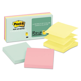 Post-It MMMR330AP Original Pop-up Refill, 3" x 3", Beachside Cafe Collection Colors, 100 Sheets/Pad, 6 Pads/Pack