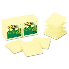 Post-It MMMR330RP12YW Greener Original Recycled Pop-Up Notes, 3 X 3, Canary Yellow, 100-Sheet, 12/pack