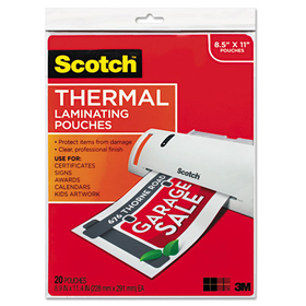 Scotch MMMTP385420 Letter Size Thermal Laminating Pouches, 3 Mil, 11 1/2 X 9, 20/pack