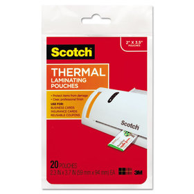 Scotch MMMTP585120 Laminating Pouches, 5 mil, 3.75" x 2.38", Gloss Clear, 20/Pack