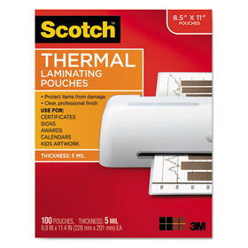 Scotch MMMTP5854100 Letter Size Thermal Laminating Pouches, 5 Mil, 11 1/2 X 9, 100/pack