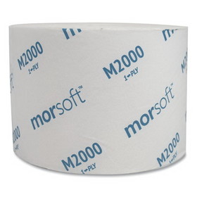 Morcon Tissue MOR M2000 Small Core Bath Tissue, Septic Safe, 1-Ply, White, 3.9" x 4", 2000 Sheets/Roll, 24 Rolls/Carton