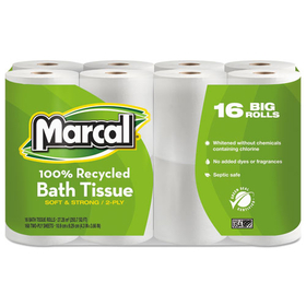 MARCAL MRC1646616PK 100% Recycled Two-Ply Toilet Tissue, White, 16 Rolls/pack