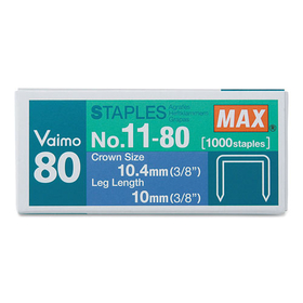 Max MXBNO1180 Vaimo 11 Staples, 0.38" Leg, 0.5" Crown, Steel, 1,000/Box