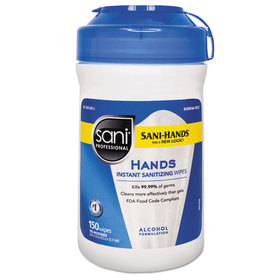 Sani Professional NICP43572EA Hands Instant Sanitizing Wipes With Tencel, 5"w X 6"l, White, 150/canister
