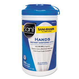 Sani Professional NICP92084EA Hands Instant Sanitizing Wipes With Tencel , 7 1/2 X 5, 300/canister