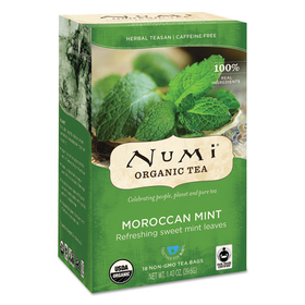 Numi NUM10104 Organic Teas and Teasans, 1.4 oz, Moroccan Mint, 18/Box