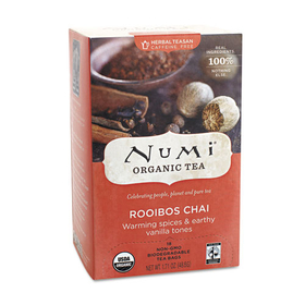 Numi NUM10200 Organic Teas and Teasans, 1.71 oz, Rooibos Chai, 18/Box