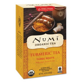 Numi NUM10550 Turmeric Tea, Three Roots, 1.42 oz Bag, 12/Box
