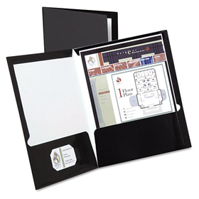 Oxford OXF51706 High Gloss Laminated Paperboard Folder, 100-Sheet Capacity, 11 x 8.5, Black, 25/Box