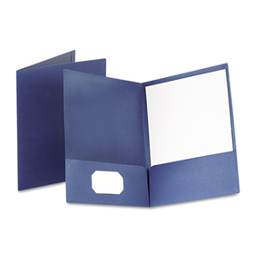 Oxford OXF53443 Linen Finish Twin Pocket Folders, Letter, Navy, 25/box